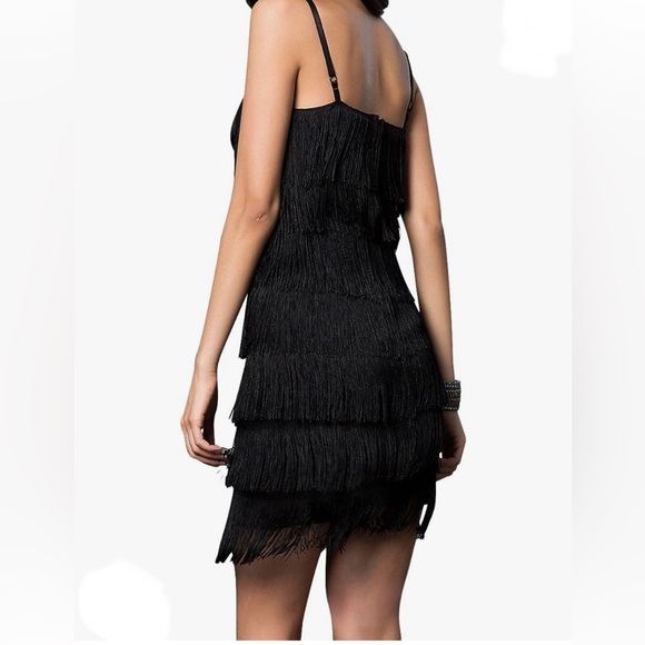 NWT Cheryl Creations Black Short Tiered Fringe Mini Dress - Picture 4 of 9